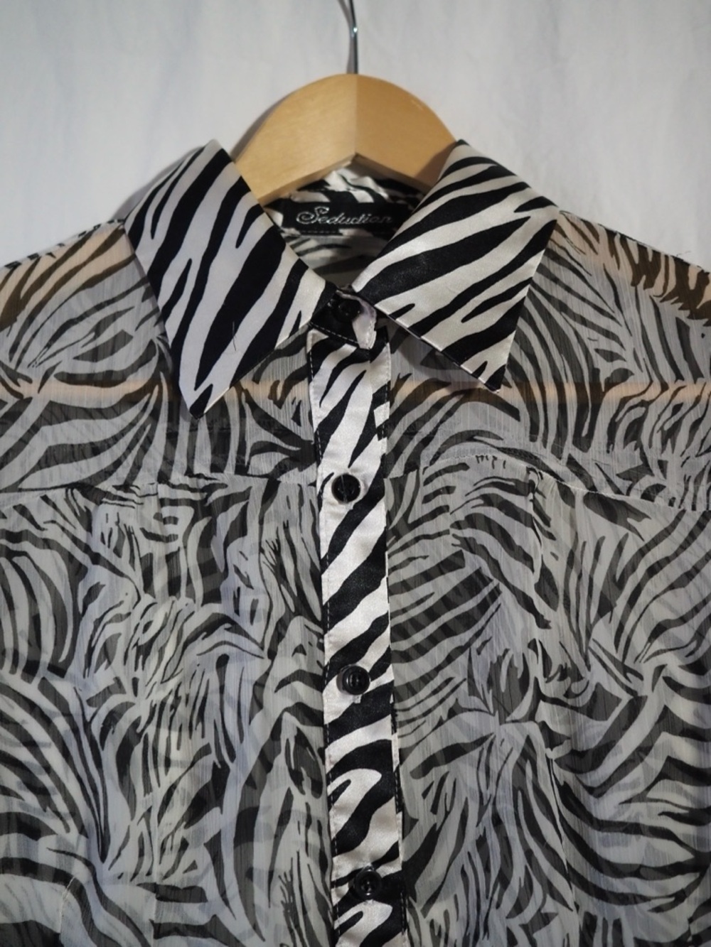 Seduction Black & White Zebra Print Button-Down Shirt